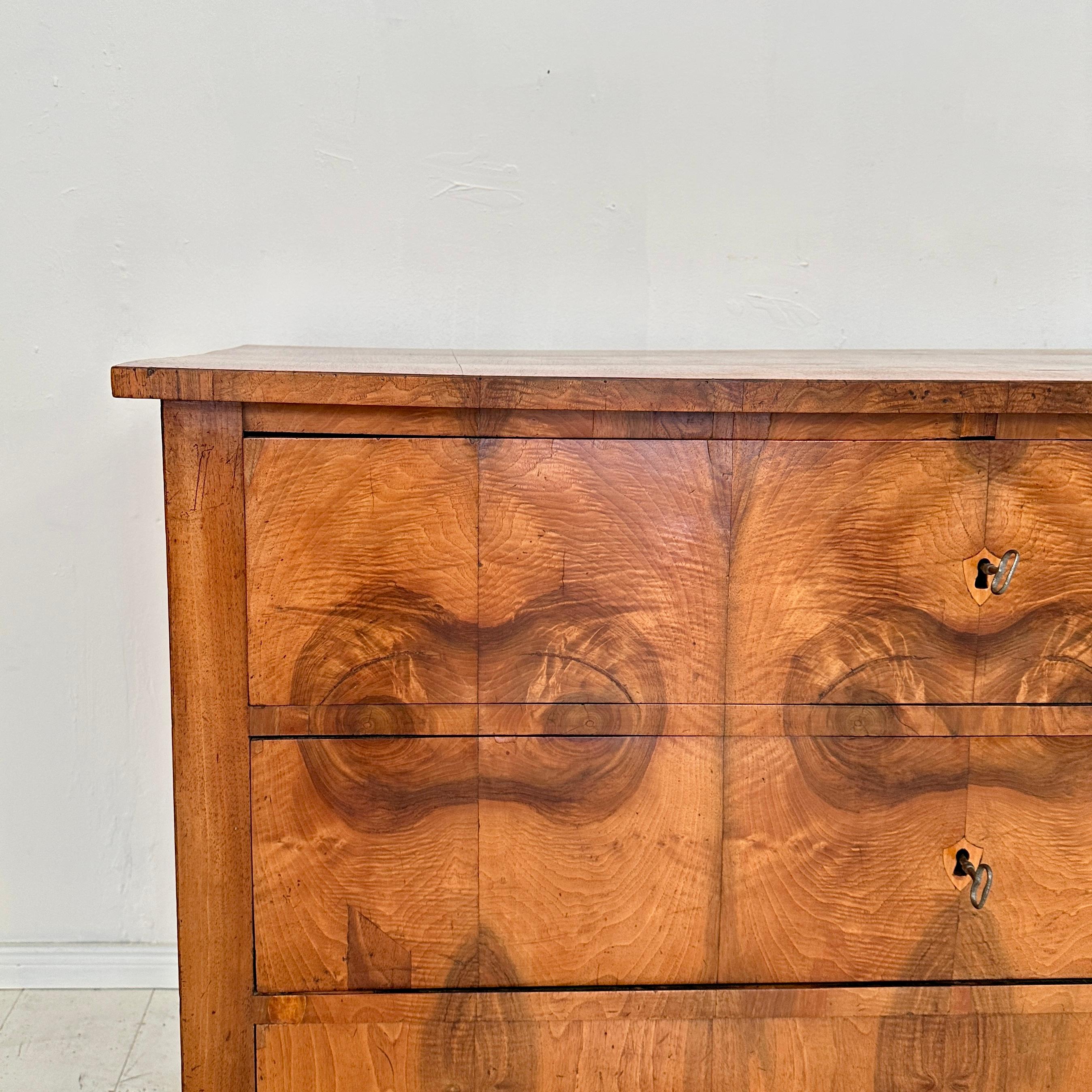 19th Century German Biedermeier Chest of Drawers in Walnut with 3 Drawers, 1820 For Sale 2