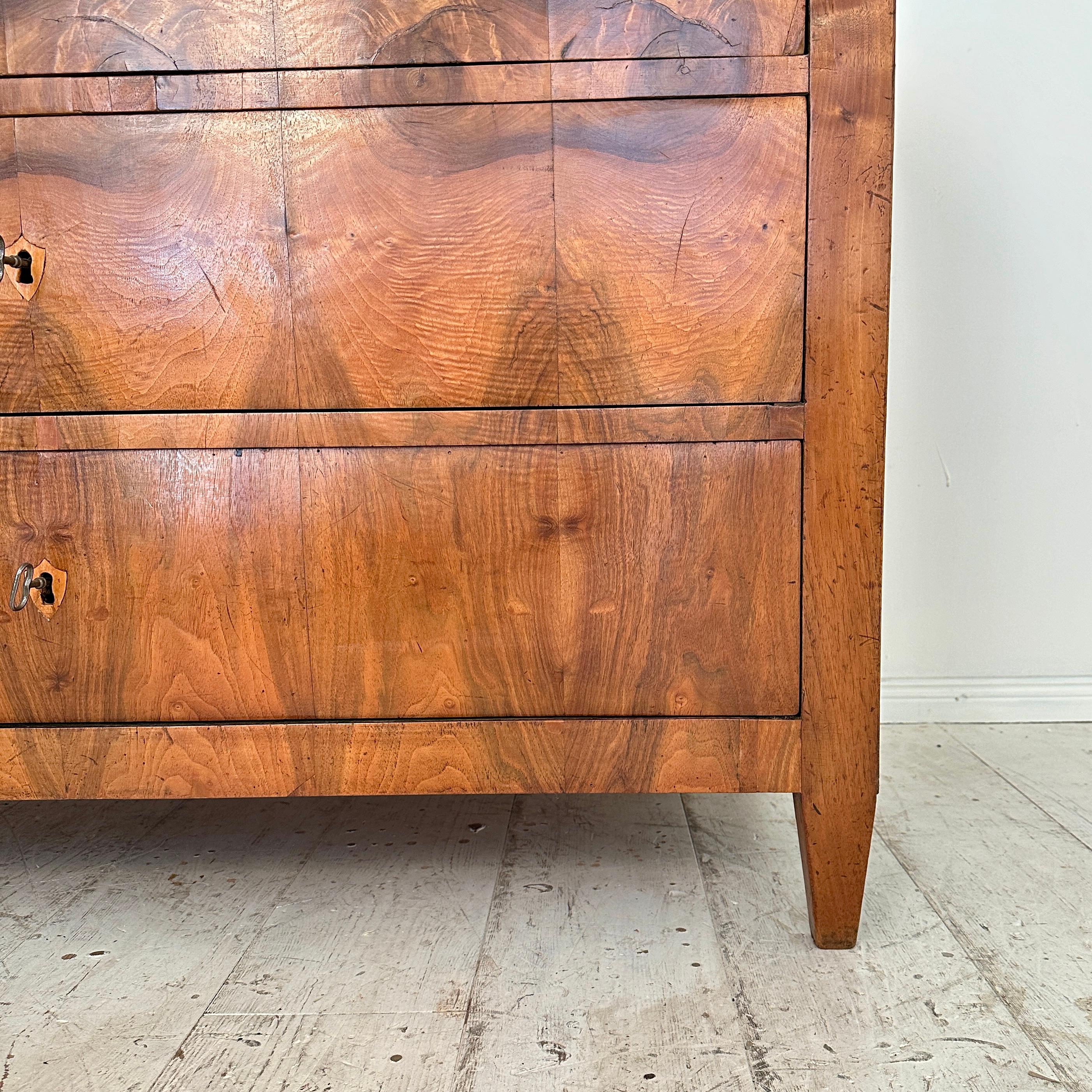 19th Century German Biedermeier Chest of Drawers in Walnut with 3 Drawers, 1820 For Sale 4