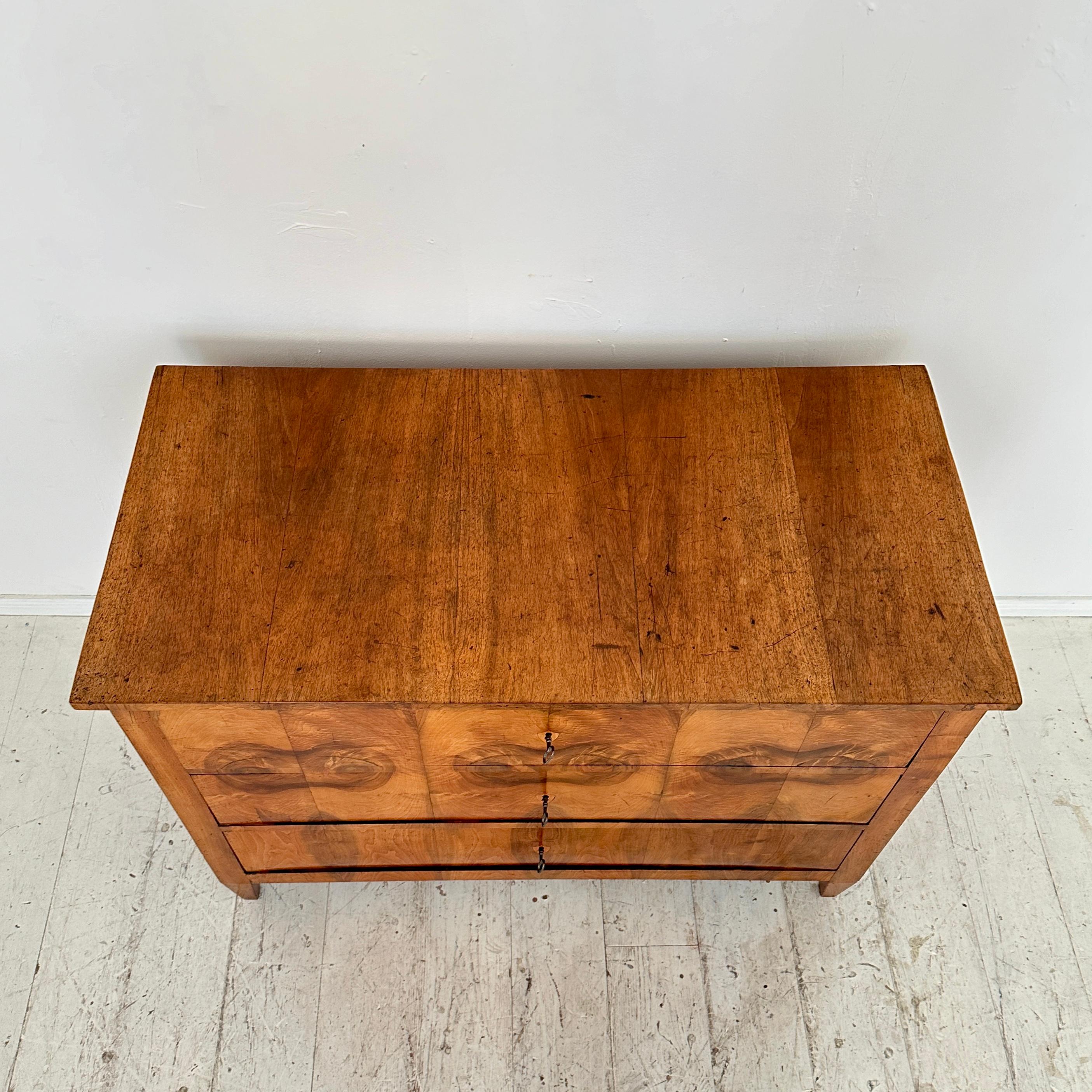19th Century German Biedermeier Chest of Drawers in Walnut with 3 Drawers, 1820 For Sale 5