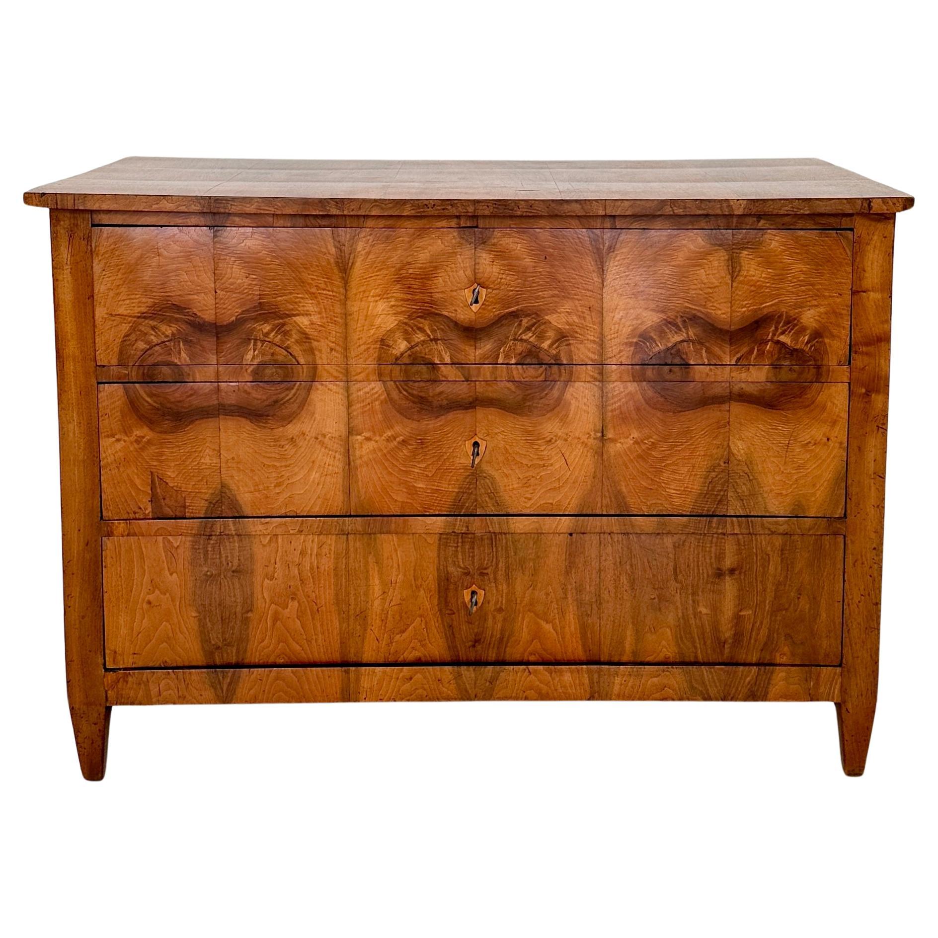 19th Century German Biedermeier Chest of Drawers in Walnut with 3 Drawers, 1820 For Sale