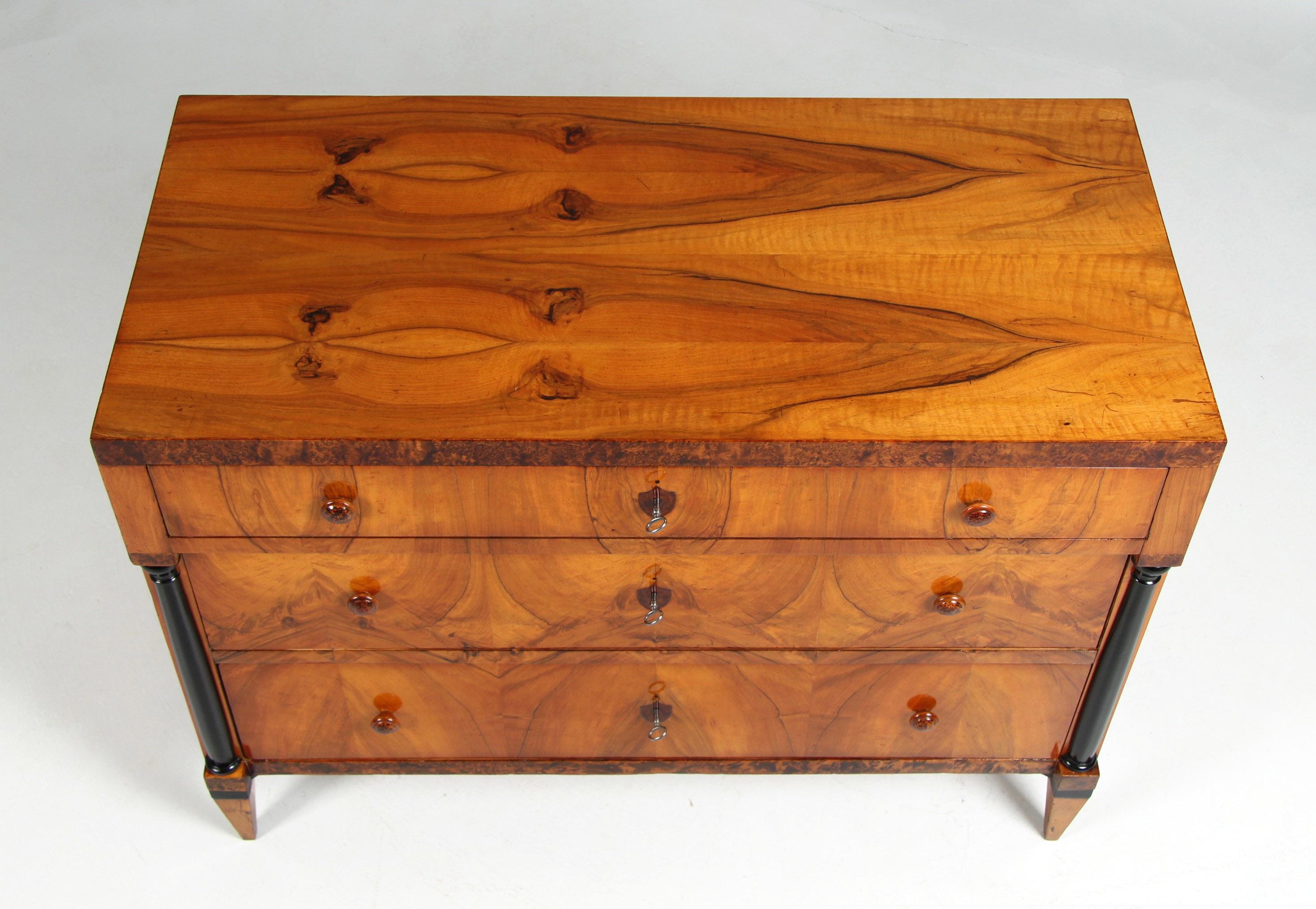 Cassettiera Biedermeier tedesca del XIX secolo, noce, Baviera, circa 1820 in vendita 4