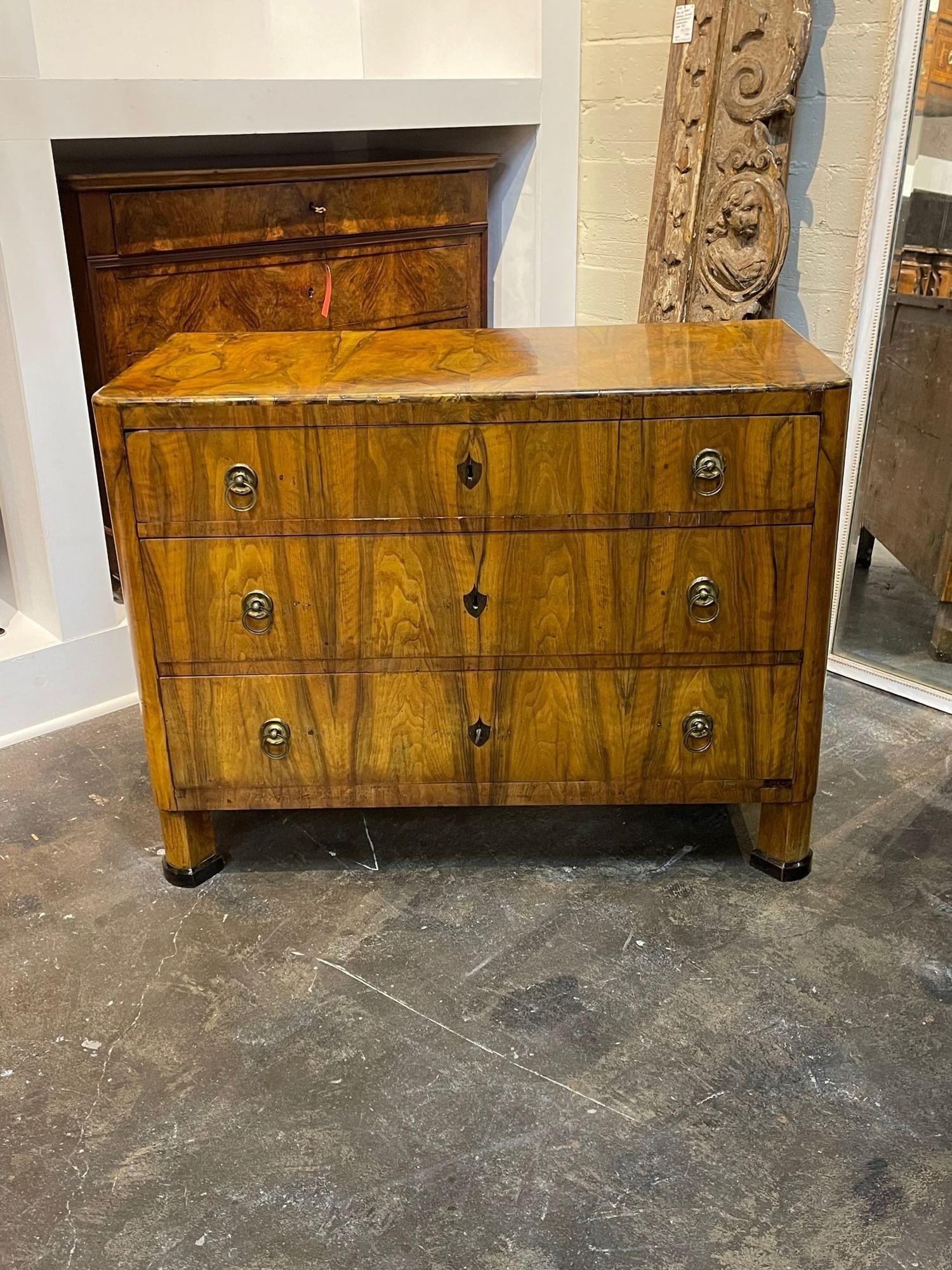 Very fine 19th century German walnut Biedermeier commode. Exceptional quality on this piece and very fine polished finish as well. Superb!!