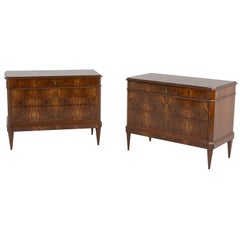 19th Century German Biedermeier Pair of Antique Veneered Walnut Chests