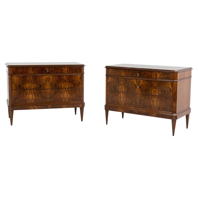 19th Century German Biedermeier Pair of Antique Veneered Walnut Chests ...
