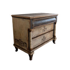 19th Century German Biedermeier Pinewood Commode - Antique Single Bed Side Table