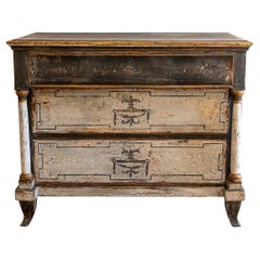 19th Century German Biedermeier Pinewood Commode - Antique Single Bed Side Table