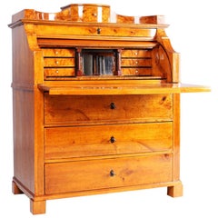 19th Century German Biedermeier Secretary, Birch Wood, Secret Drawers, 1830