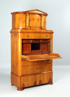 19th Century German Biedermeier Secretary, Light Birch Wood, circa 1830-1840