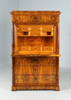 19th Century German Biedermeier Secretary, Walnut, Birdseye Maple, Dated: 1853