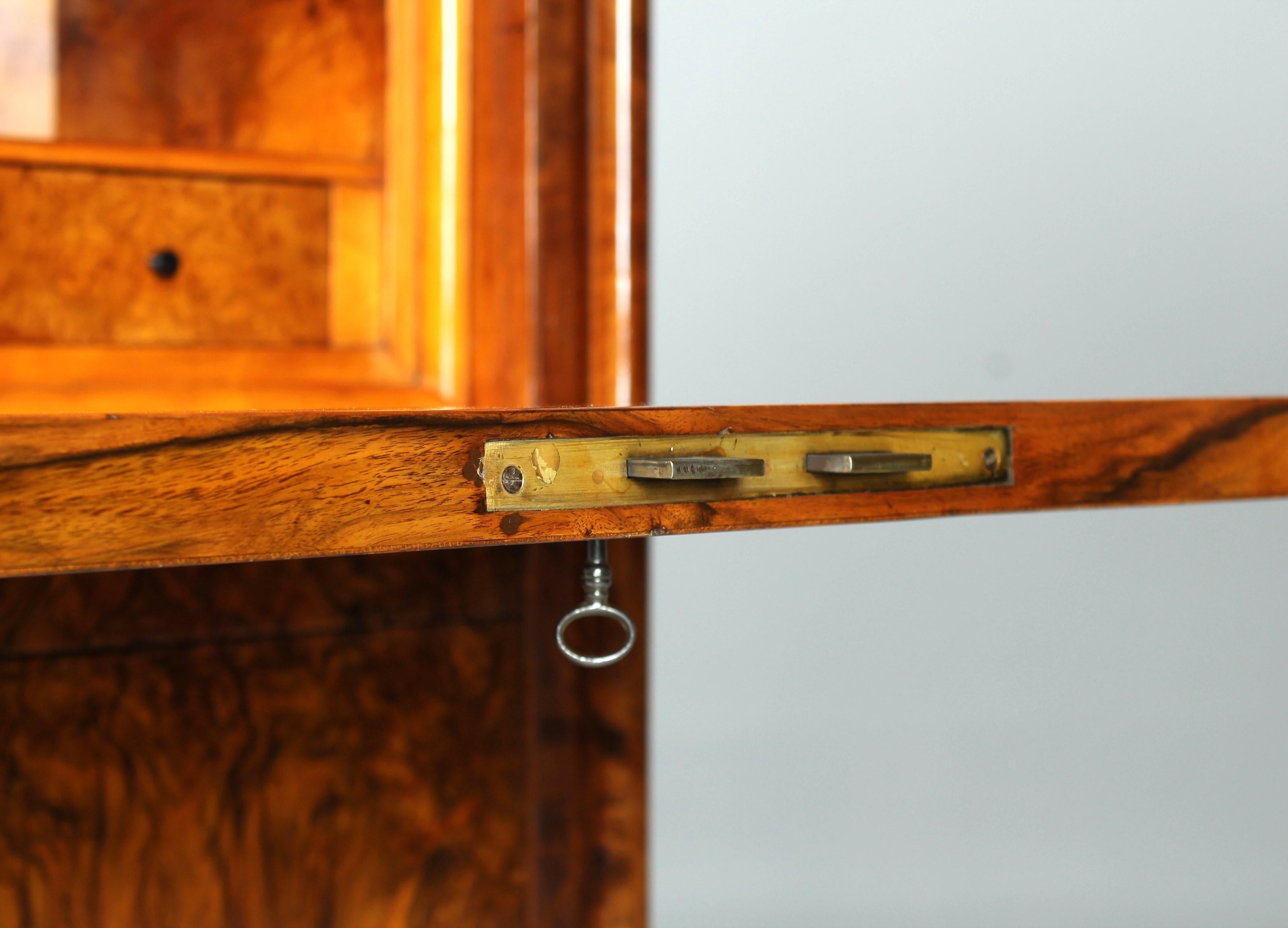 19th Century German Biedermeier Secretary, Walnut, Birdseye Maple, Dated: 1853 4