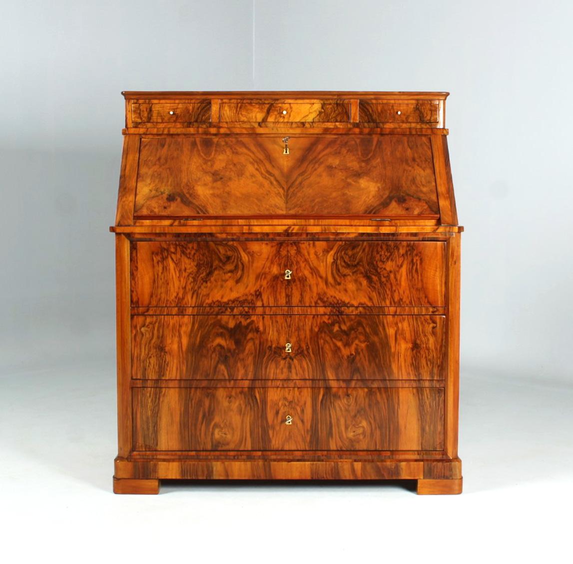 19th Century German Biedermeier Secretary with 100 Signatures, Walnut, c. 1830 2