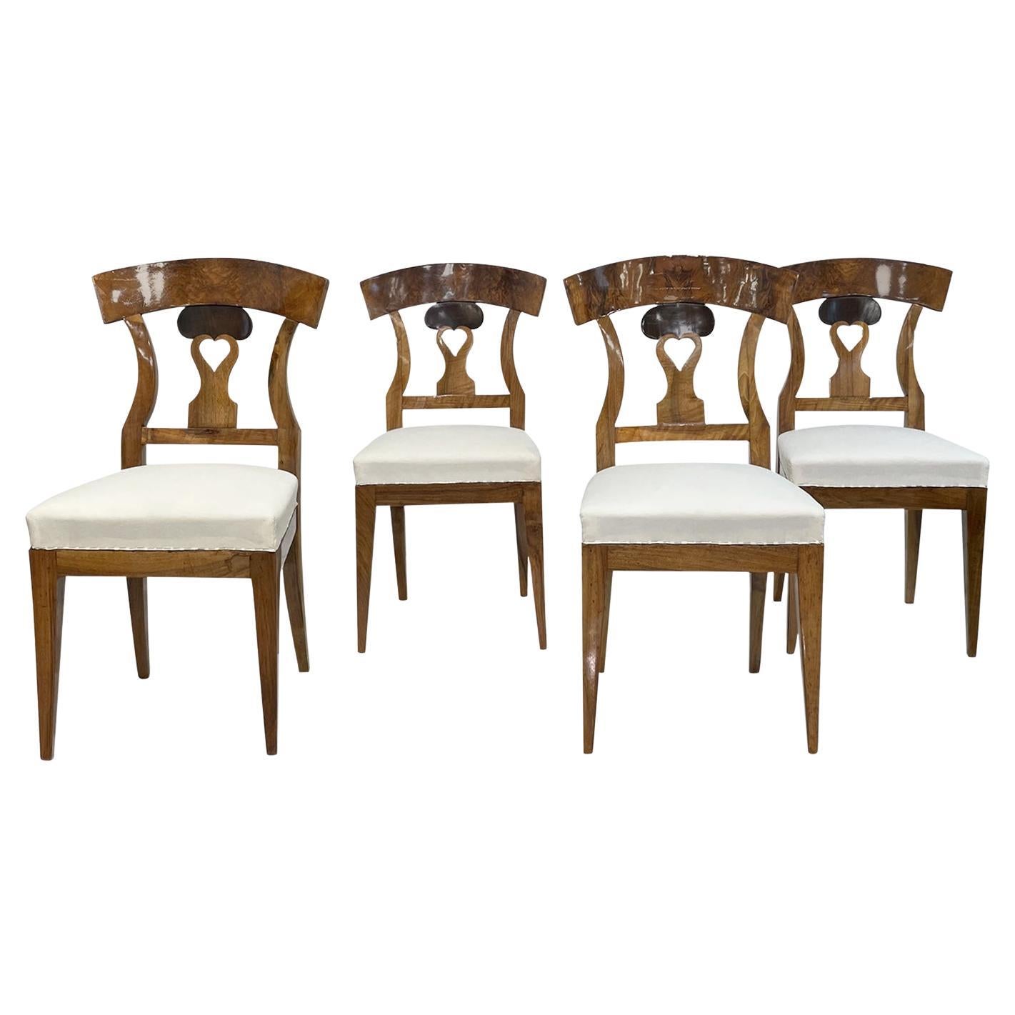 19th Century German Biedermeier Set of Four Cherrywood Dining Room Chairs