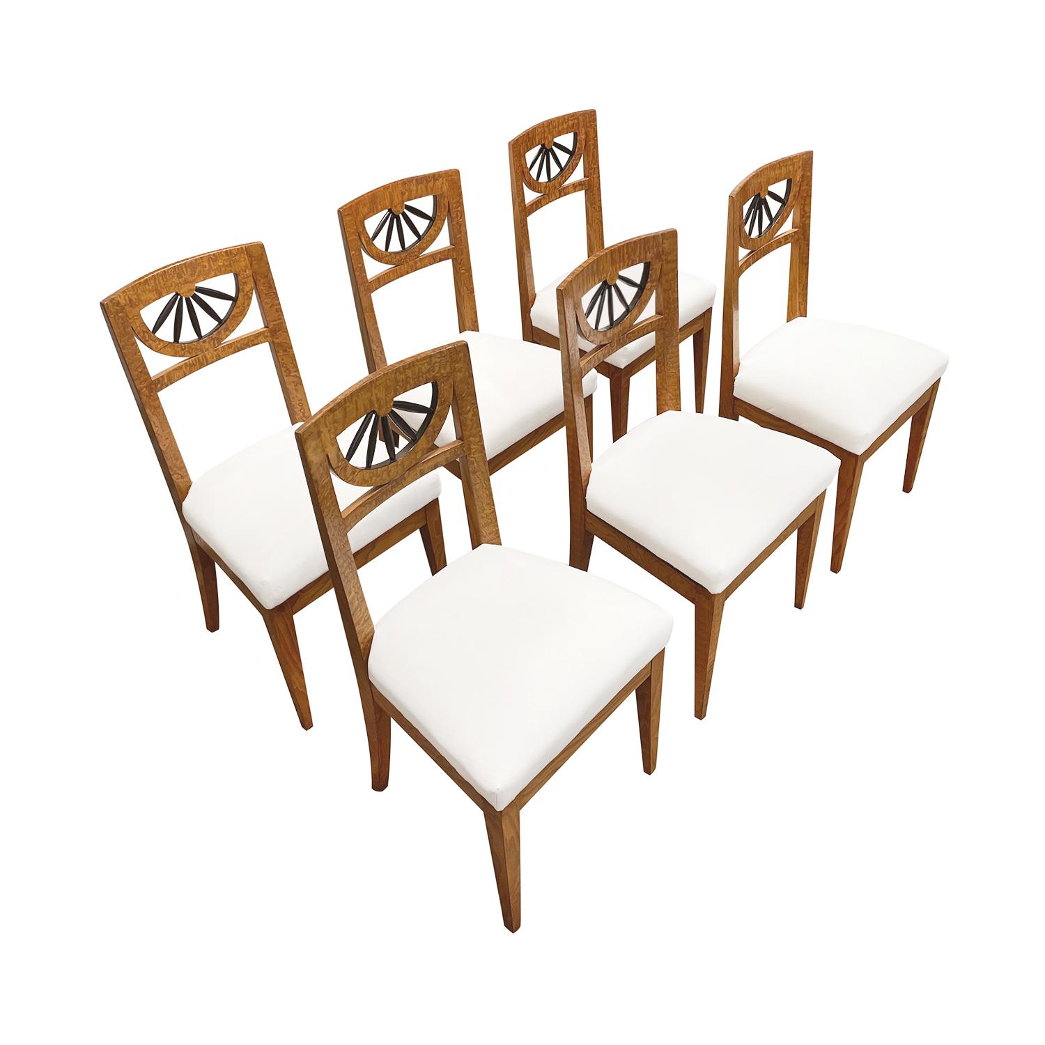 19th Century German Biedermeier Set of Six Antique Birchwood Dining Room Chairs In Good Condition In West Palm Beach, FL