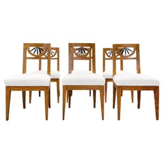 19th Century German Biedermeier Set of Six Polished Birchwood Dining Room Chairs