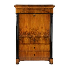 19th Century German Biedermeier standing secretary desk walnut veneer