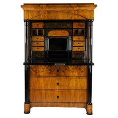19th Century German Biedermeier standing secretary desk walnut veneer