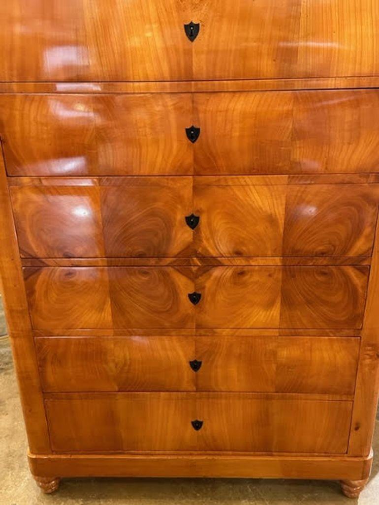 19th Century German Biedermeier Tall Cherrywood Chest of Drawers For Sale 1