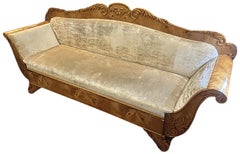 19th Century German Biedermeier Trundle Sofa with Flared and Scrolled Arms