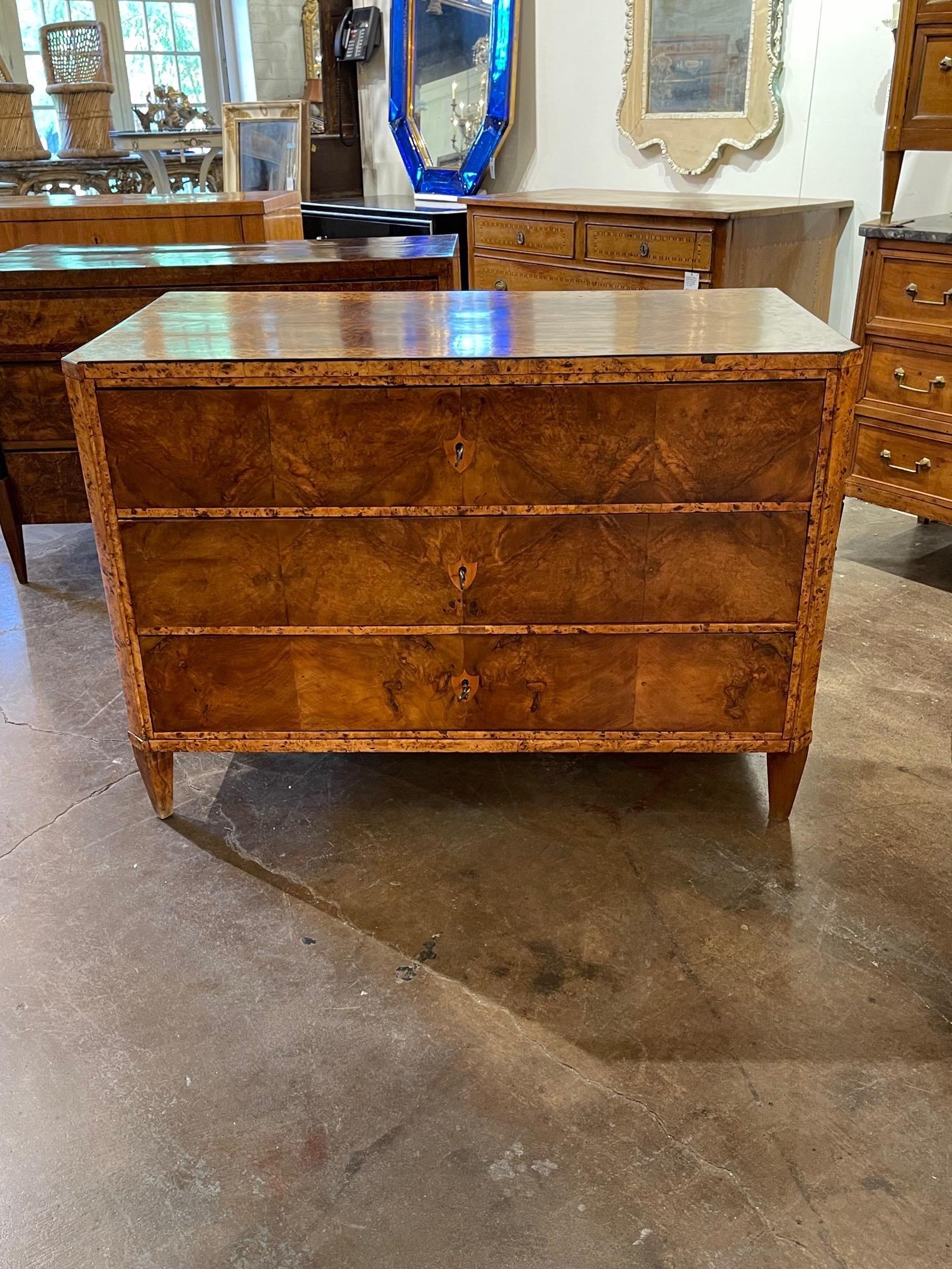 Exceptional early 19th century German Biedermeier walnut and elm commode. Very fine quality with lots of variation in the wood. A gorgeous classic!