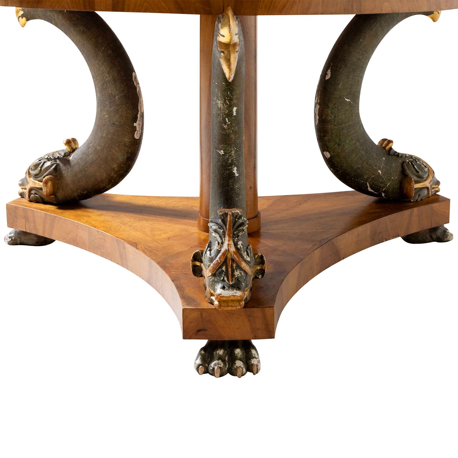 Métal Table centrale en noyer Biedermeier allemand du 19e siècle - Table ancienne en bois de feuillus en vente