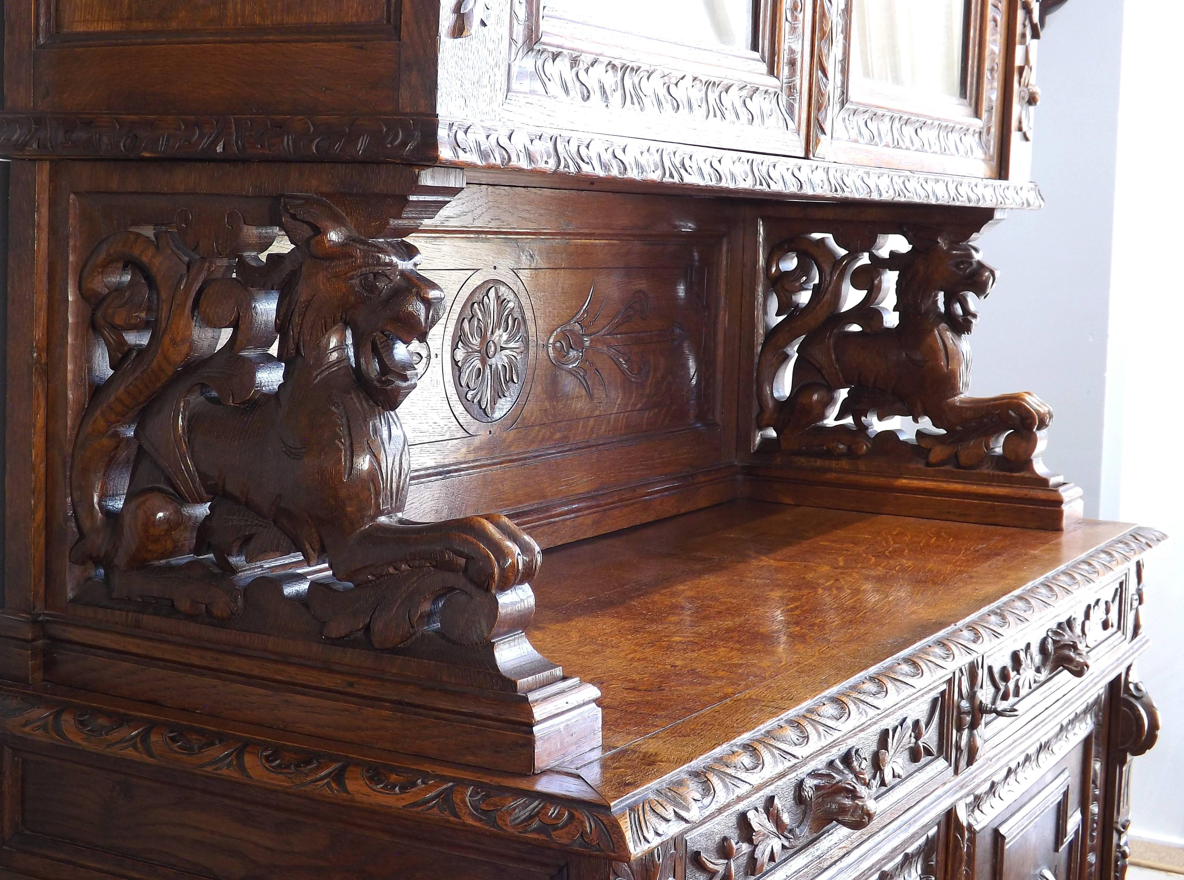 19th Century German Black Forest Carved Hunting Cabinet In Good Condition In Charlevoix, MI