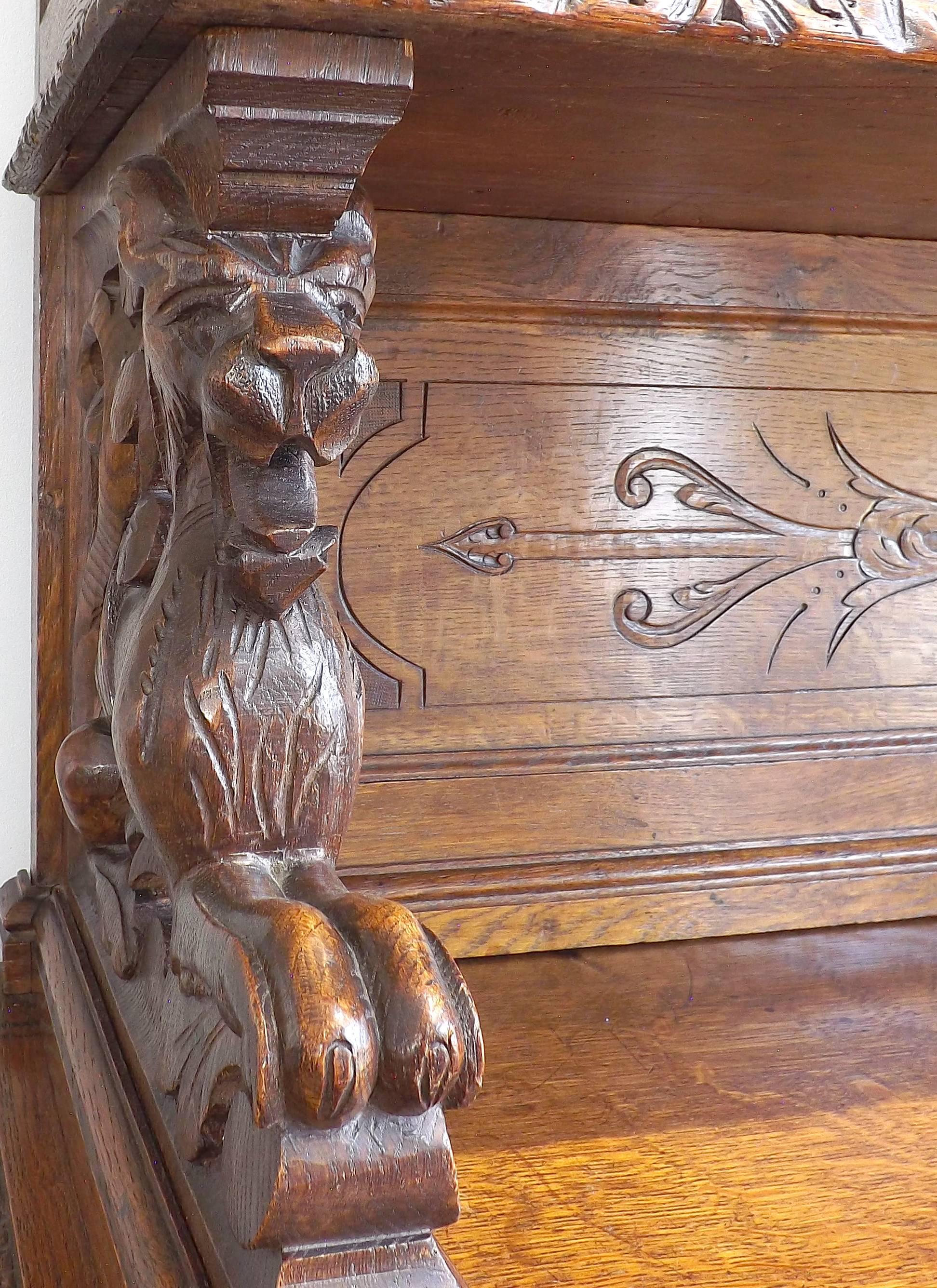 Oak 19th Century German Black Forest Carved Hunting Cabinet