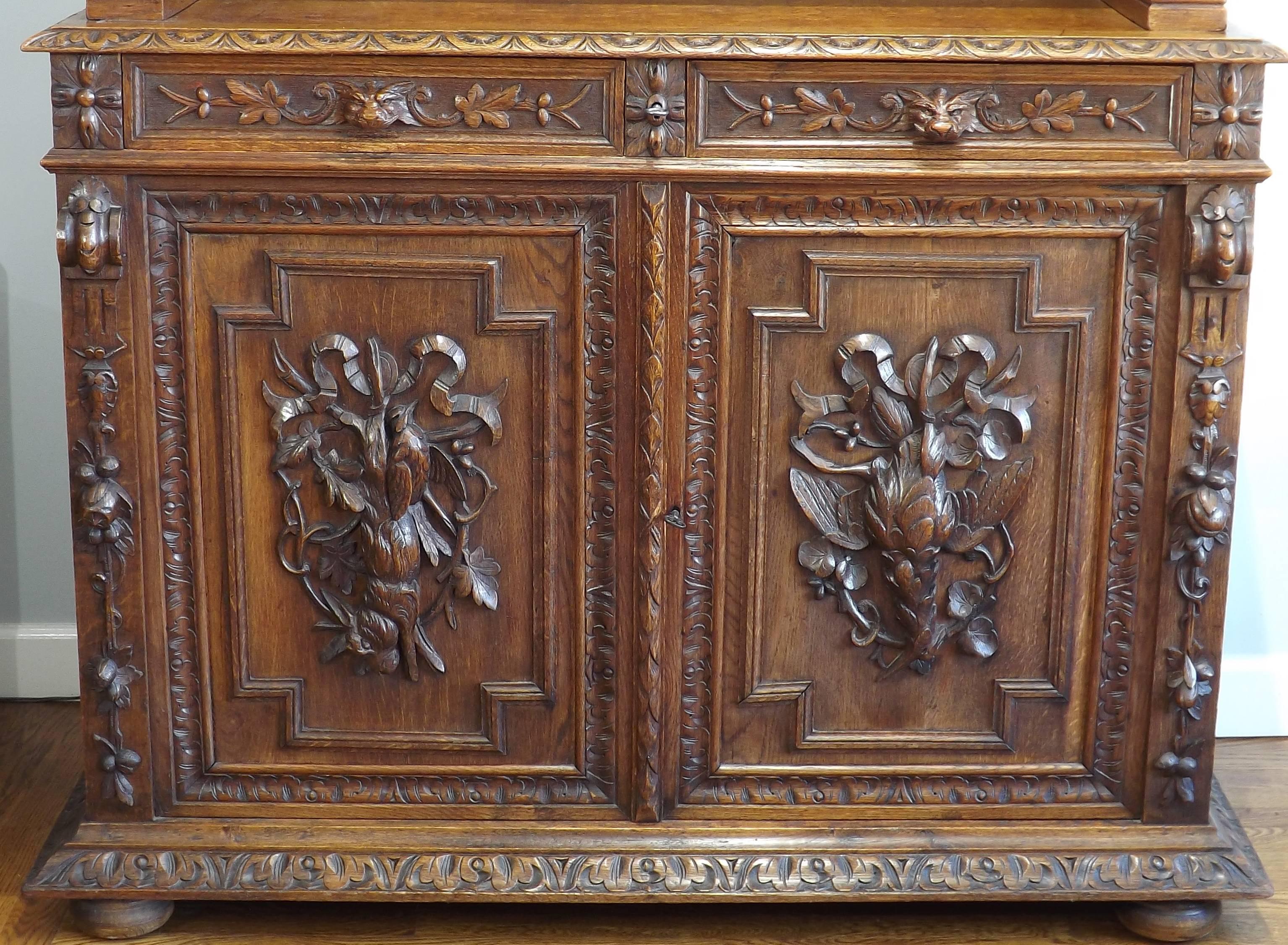 19th Century German Black Forest Carved Hunting Cabinet 3