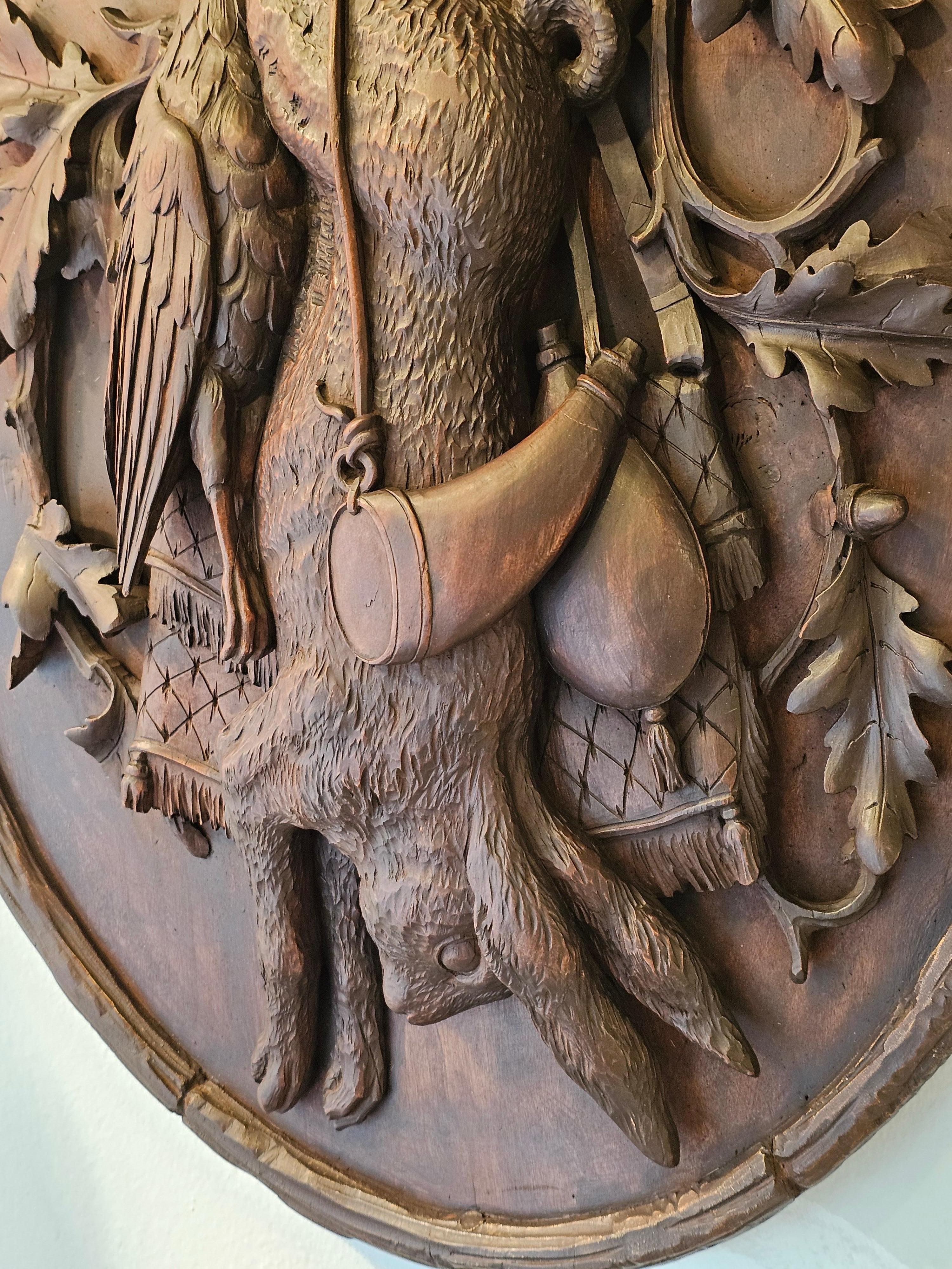 Hand-Carved 19th Century German Black Forest Hunting Plaque For Sale