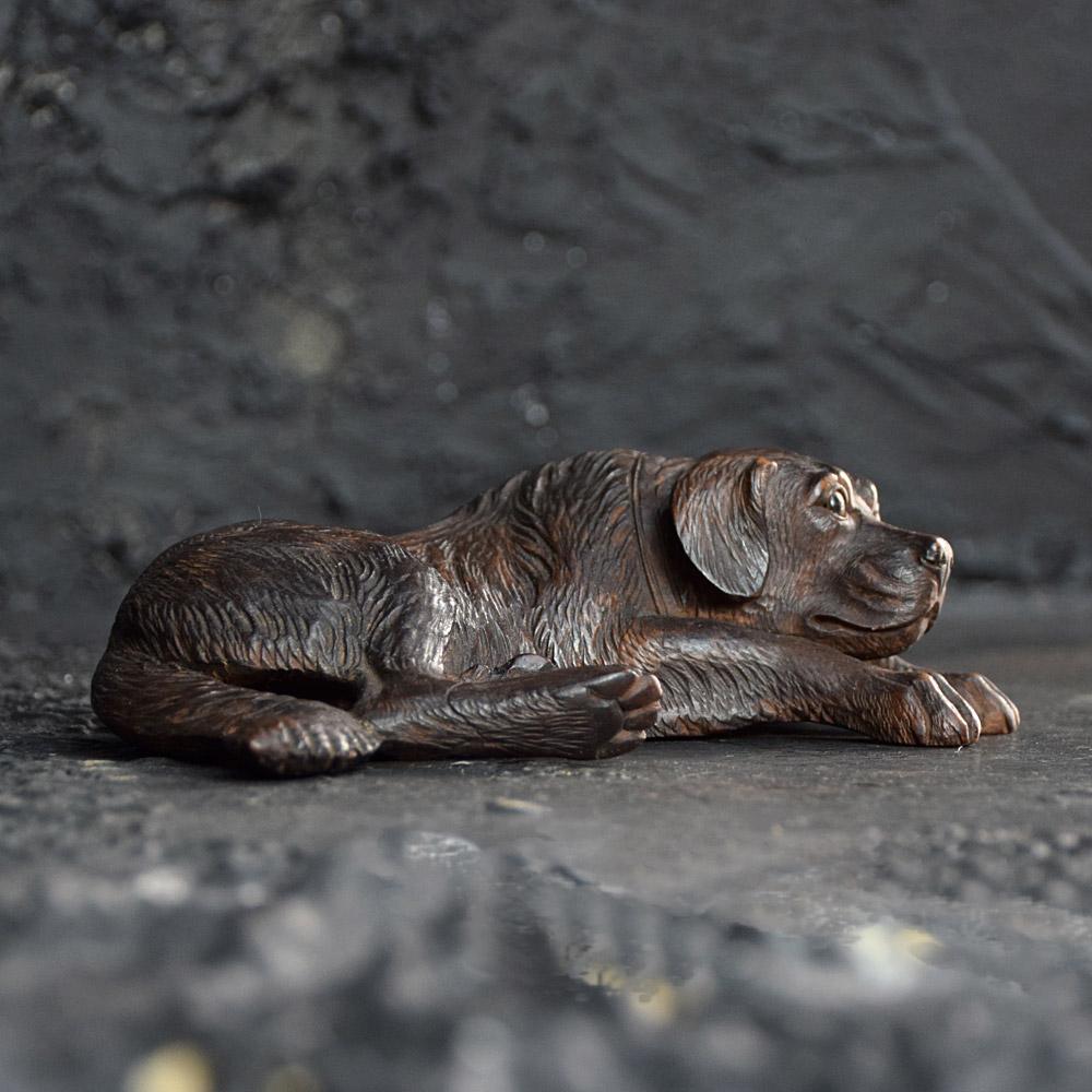 Hand-Carved 19th Century German Black Forest Recumbent Dog