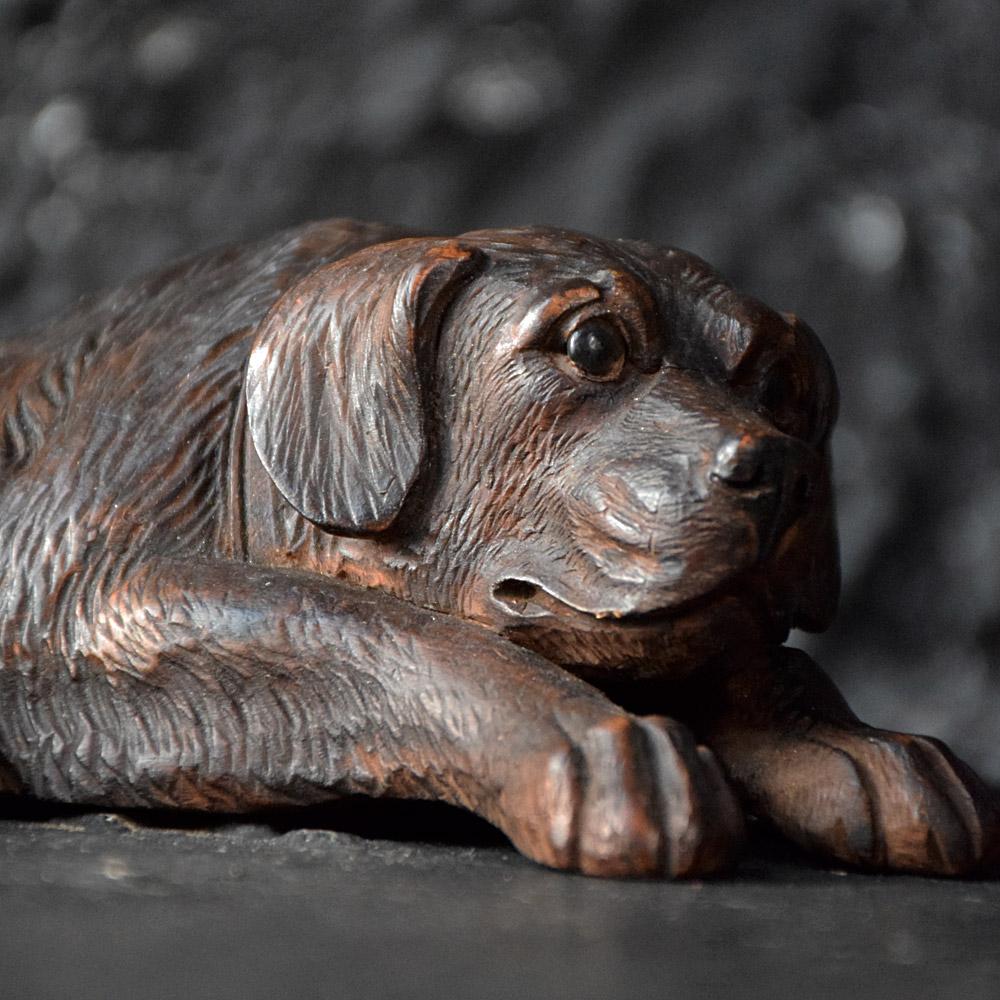 Wood 19th Century German Black Forest Recumbent Dog