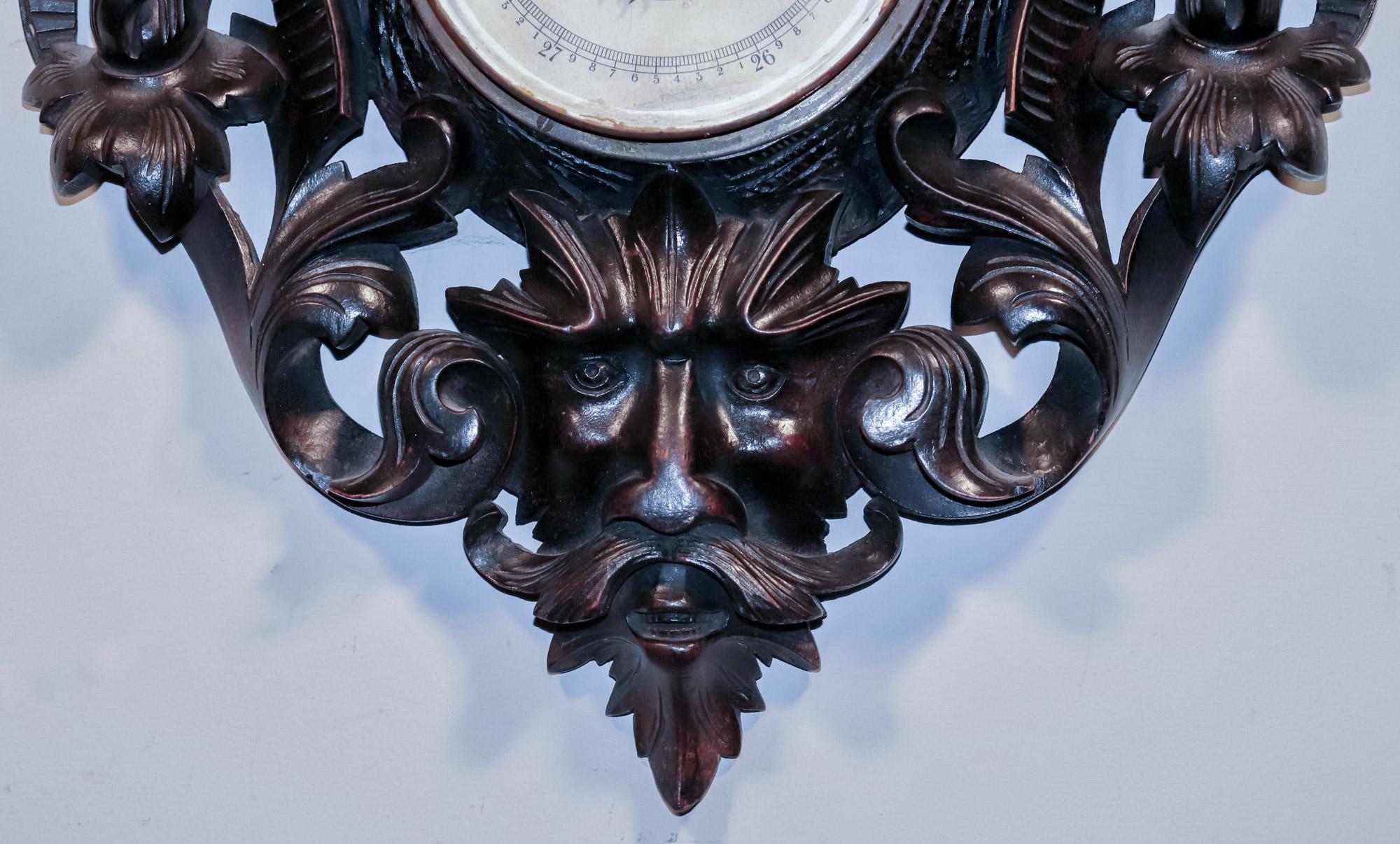 Allemand Thermomètre-Baromètre en noyer ébonisé allemand du 19e siècle, style Black Forest en vente