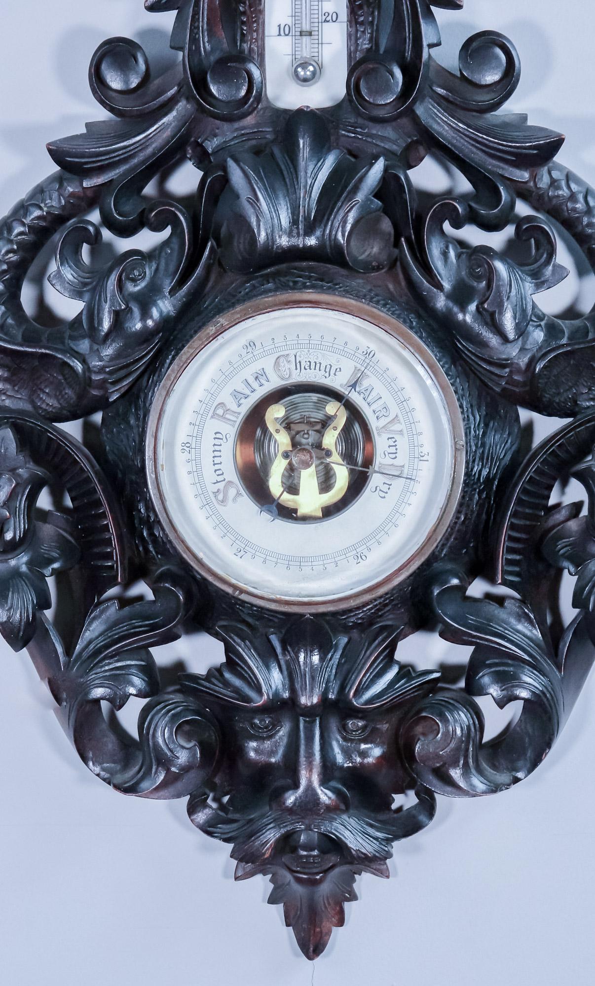 XIXe siècle Thermomètre-Baromètre en noyer ébonisé allemand du 19e siècle, style Black Forest en vente
