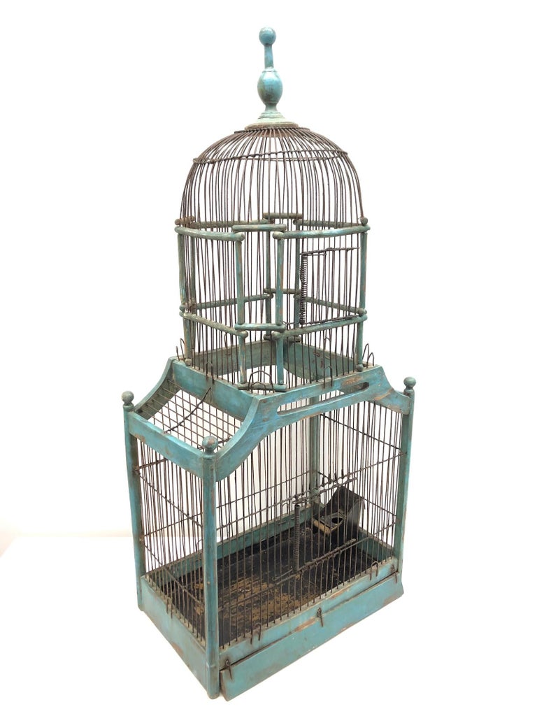 19th Century German Blue Chalk paint Painted Bird Cage For Sale at 1stdibs