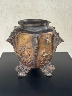 19th-Century German Bronze Footed Urn with Avian Reliefs and Gargoyle Motifs