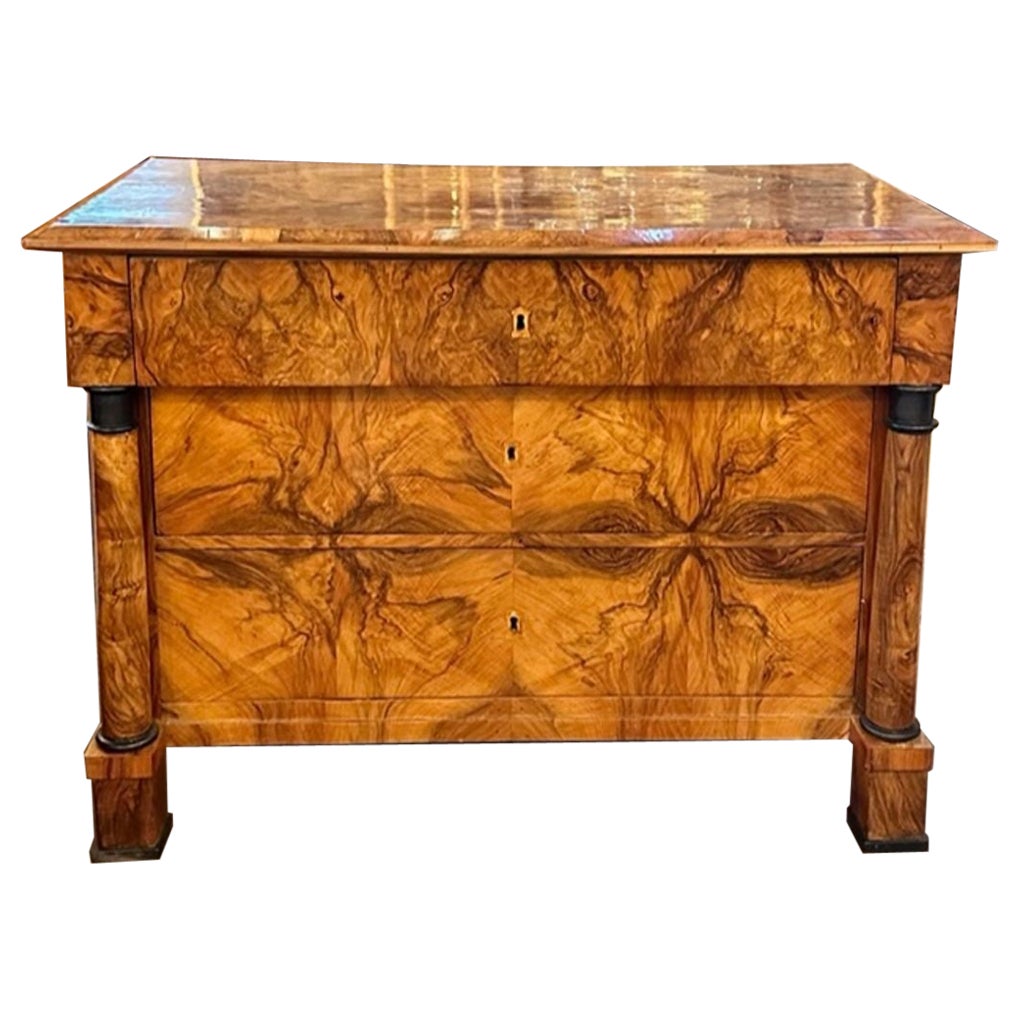19th Century German Burl Walnut Biedermeier Commode