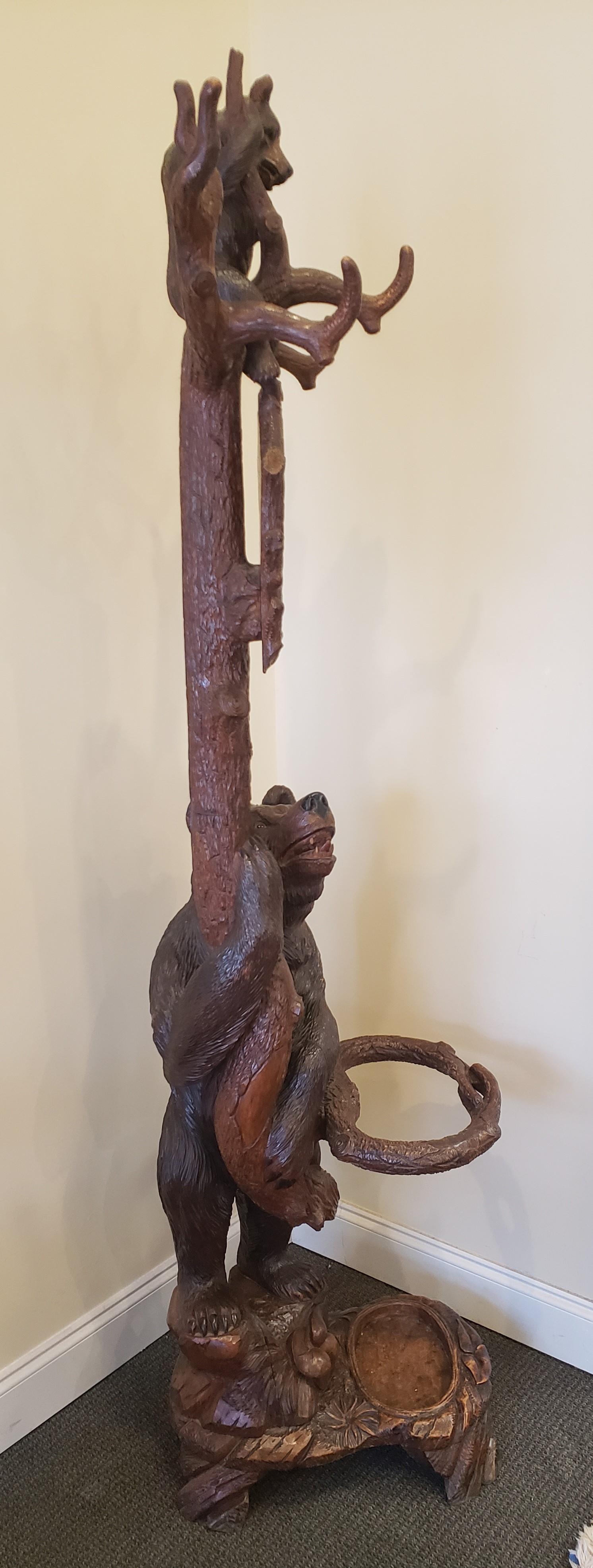 19th Century German Carved Black Forest Bear Hall Tree 6