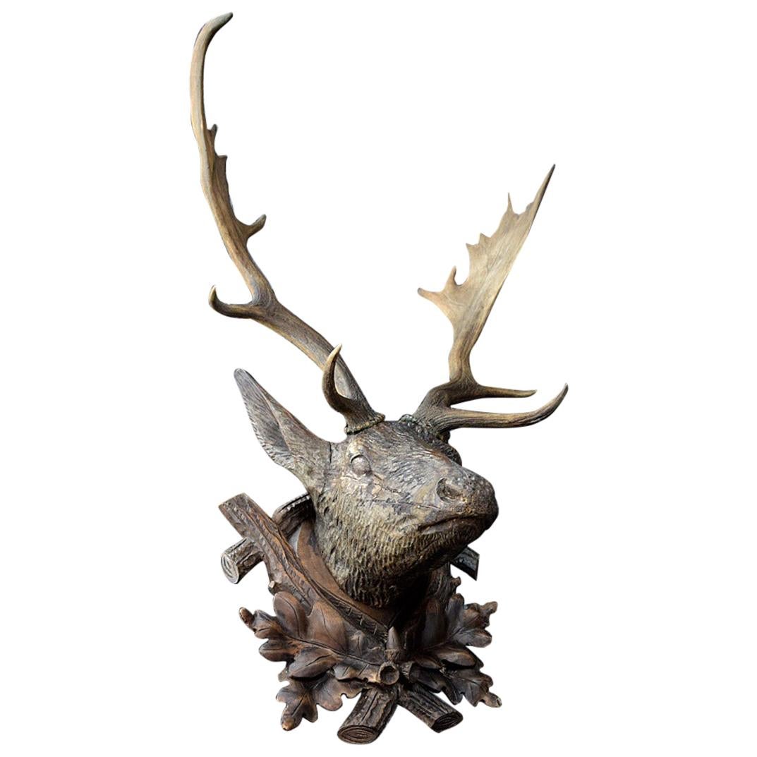 19th Century German Carved Deer’s Head Trophy
