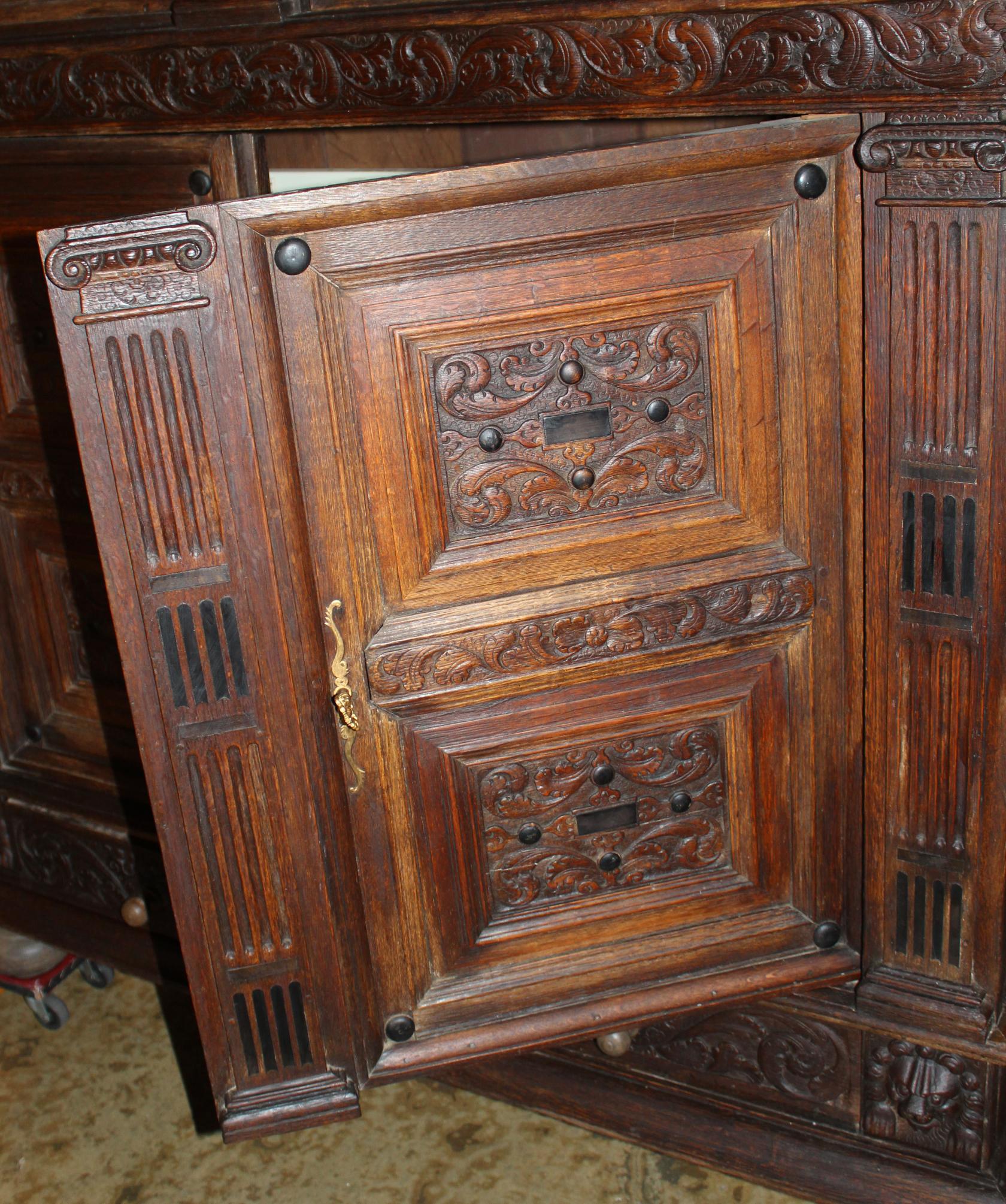 19th Century German Carved Oak Court Cupboard 8