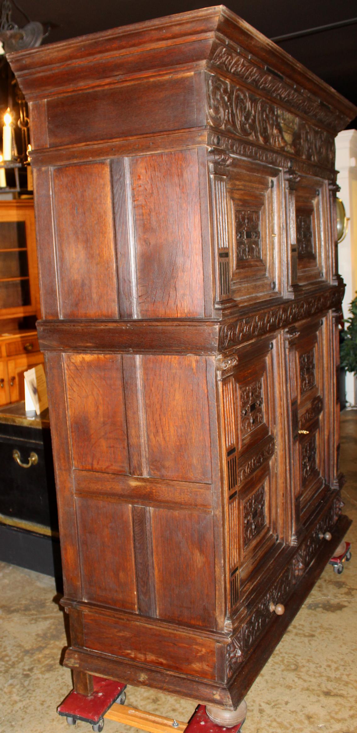 Hand-Carved 19th Century German Carved Oak Court Cupboard