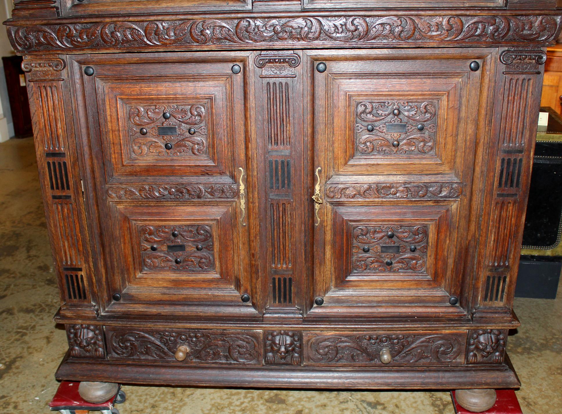19th Century German Carved Oak Court Cupboard In Good Condition In Milford, NH