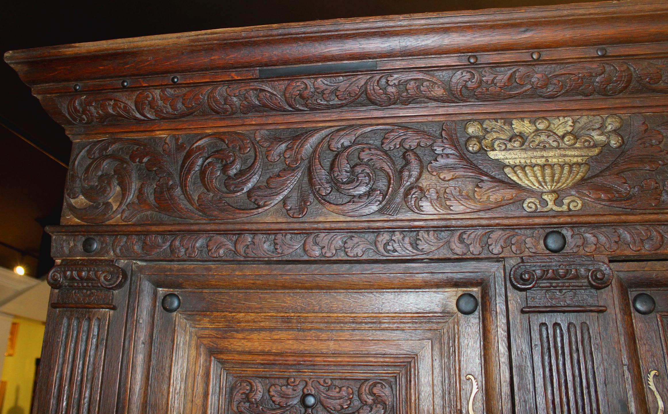 19th Century German Carved Oak Court Cupboard 1