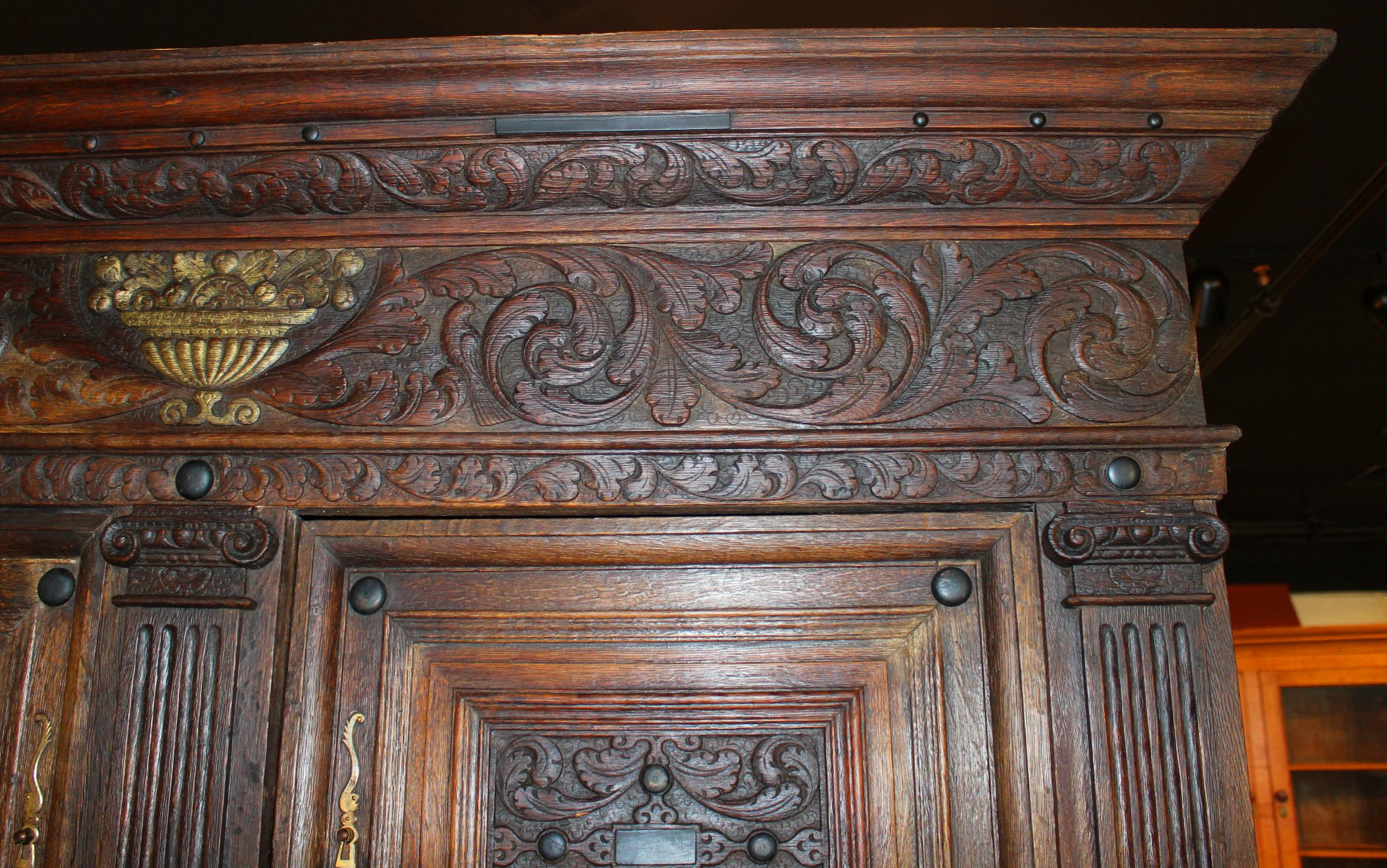 19th Century German Carved Oak Court Cupboard 2