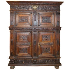 Antique 19th Century German Carved Oak Court Cupboard