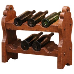 Deutsches Weinregal mit acht Flaschen aus geschnitzter Eiche aus dem 19. Jahrhundert