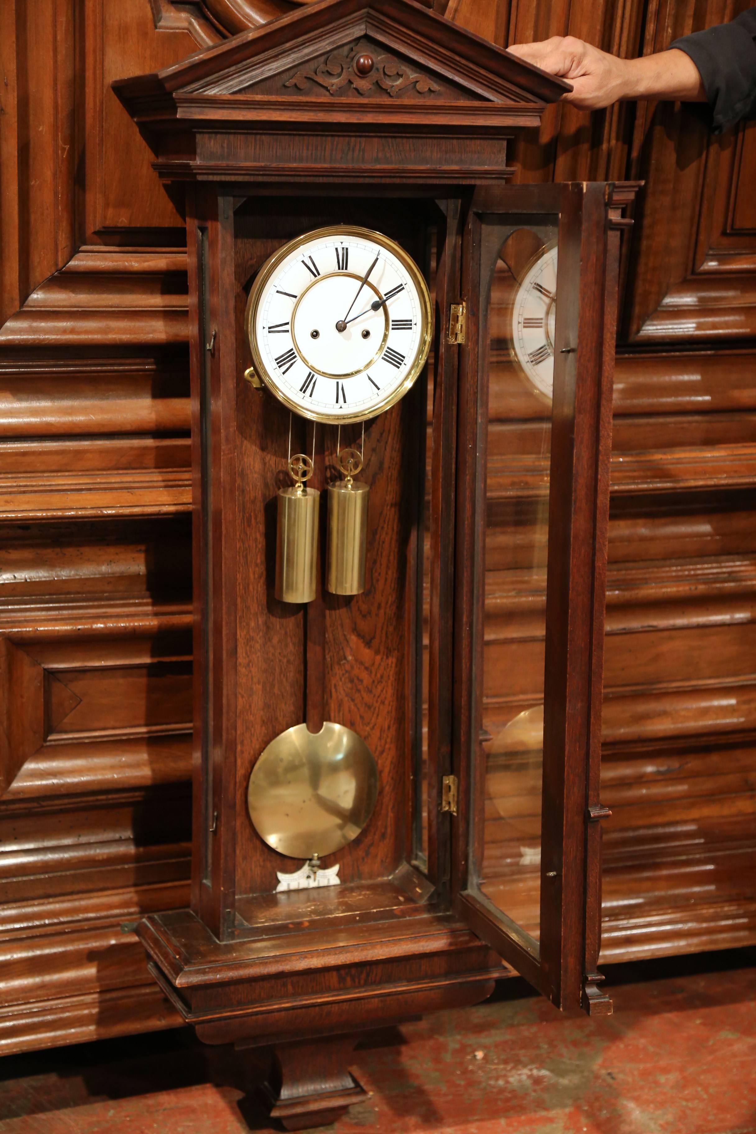 Hand-Carved 19th Century German Carved Oak Lenzkirch Wall Clock in Working Order