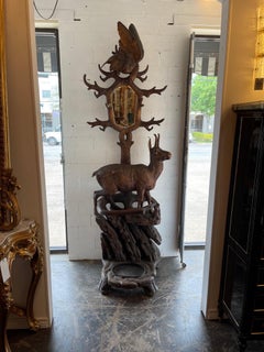 19th Century German Carved Walnut Black Forest Hall Tree