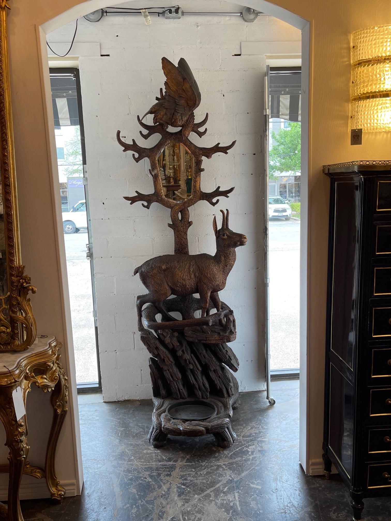 19th Century German Carved Walnut Black Forest Hall Tree For Sale 5