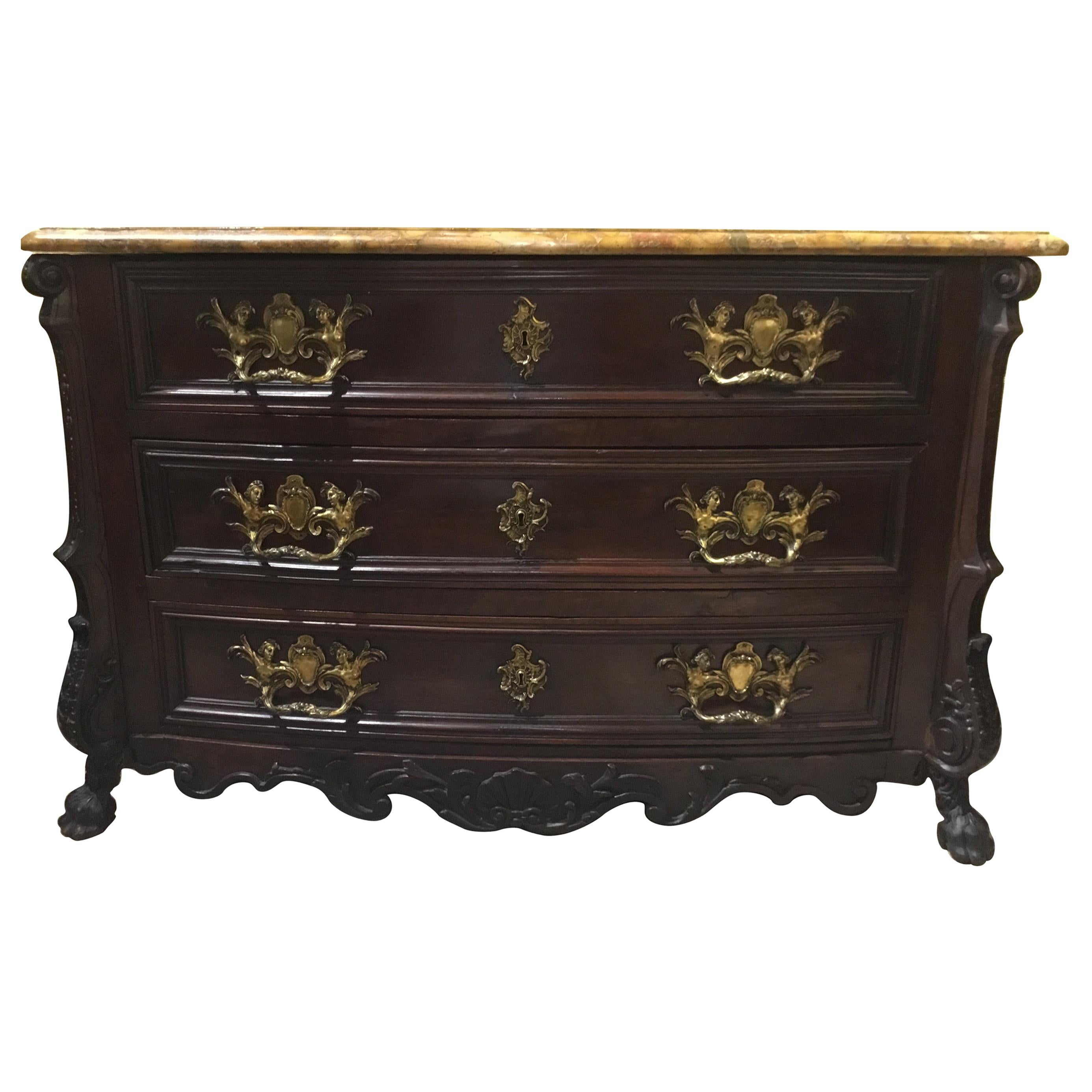19th Century German Chest/Commode in Rosewood with Exotic Marble Top