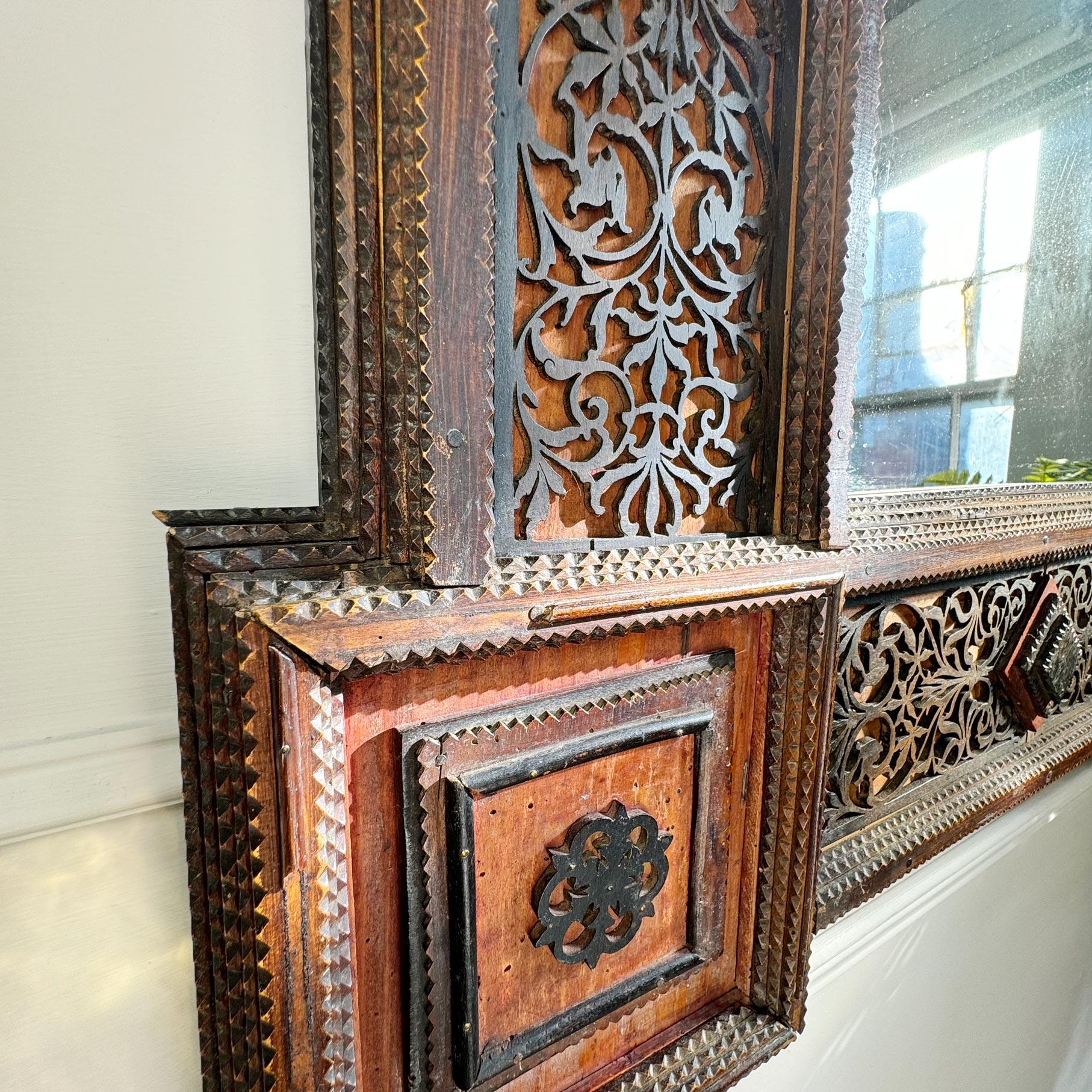 19th Century German Crested Tramp Art Mirror with Fretwork Detailing For Sale 3