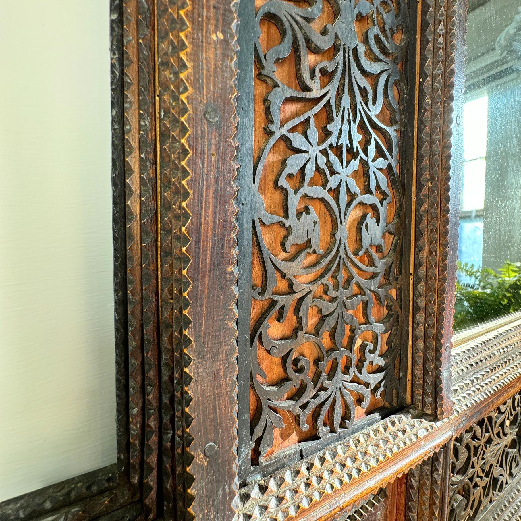 19th Century German Crested Tramp Art Mirror with Fretwork Detailing For Sale 6